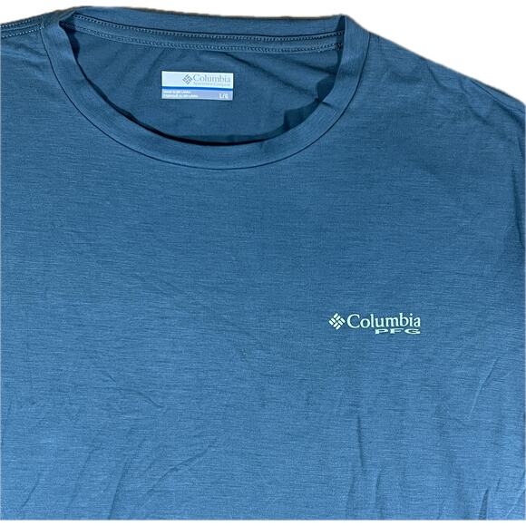 Columbia PFG Omni-Shade Fish Flag Tee Men’s XL Blue UV Protection Fishing Shirt - Picture 5 of 10